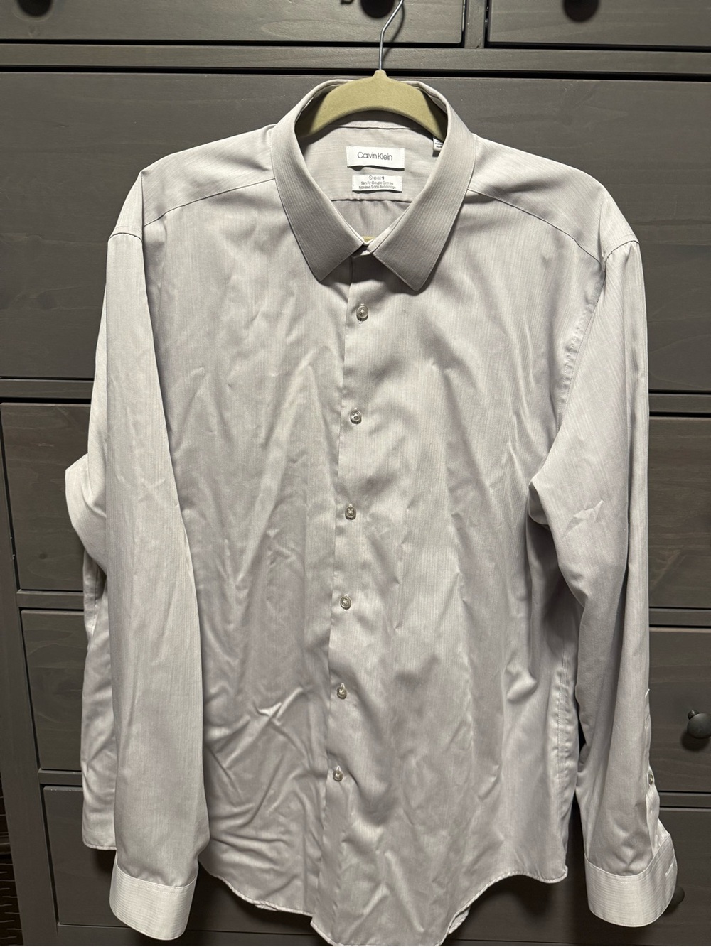 Calvin Klein Men's Light Gray Pinstripe Dress Shirt